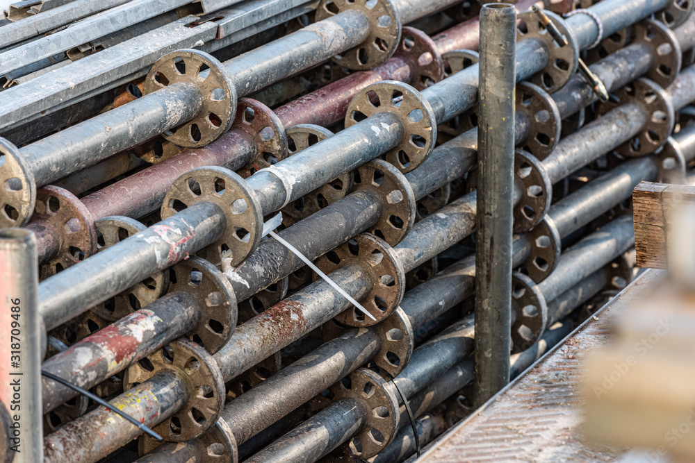 Steel scaffolding tubes ready for transport. Steel scaffolding tubes ready for transport.