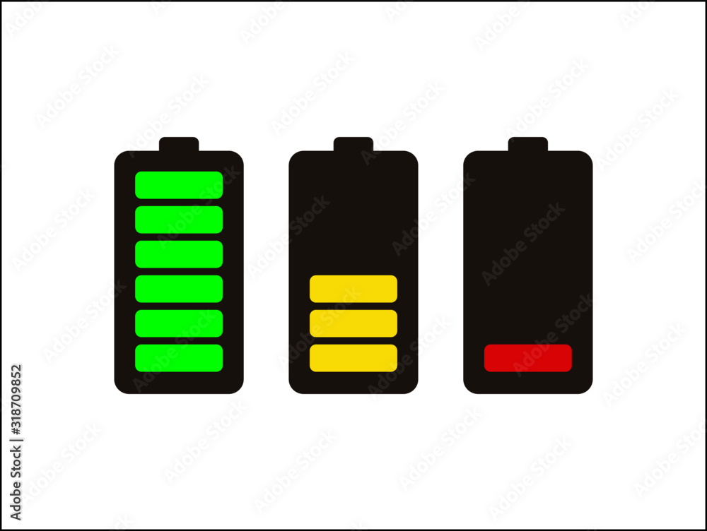 Set of battery icons with different charge levels. Set of battery icons with different charge levels.