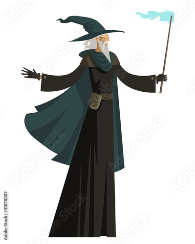 old magician wizard casting spell