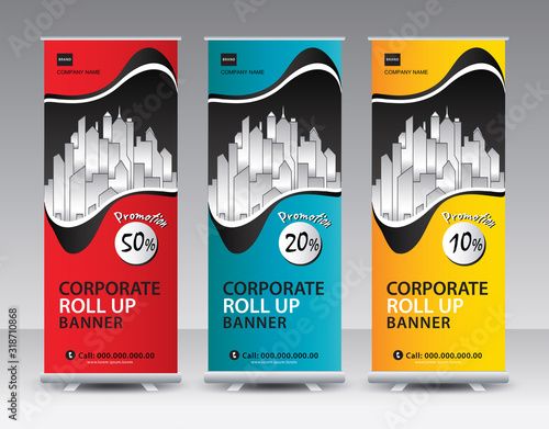 Corporate Roll Up Banner stand vector creative design. Sale banner stand or flag design layout. Modern Exhibition Advertising vector eps10. Trend design geometric.