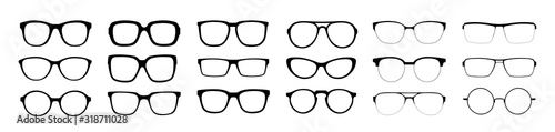 A set of glasses isolated. Vector glasses model icons. Sunglasses, glasses, isolated on white background. Silhouettes. Various shapes - stock illustration. photo