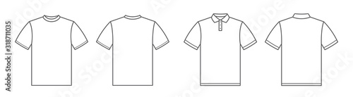 T-shirts. Polo shirt. Tshirt front and back view. Outline style - stock vector.