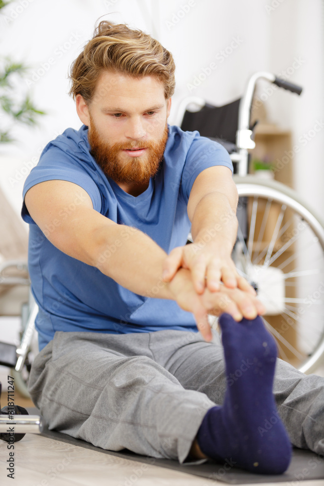 disabled man recovering from injury at home disabled man recovering from injury at home