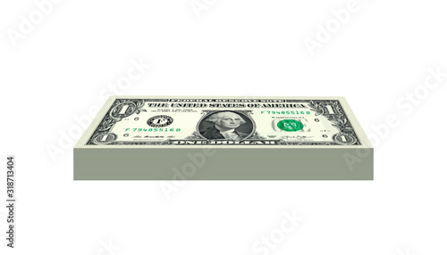1 Dollars bundle money realistic paper banknotes of USA - vector one size, business art illustration	