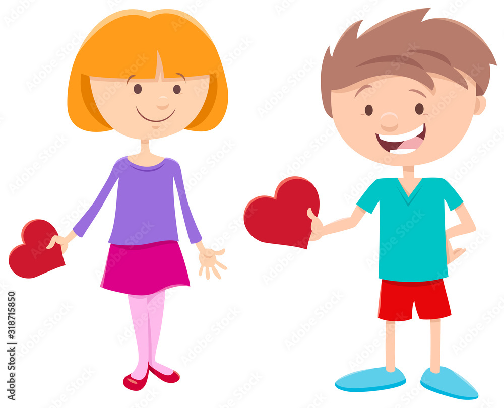 valentine card with girl and boy characters valentine card with girl and boy characters