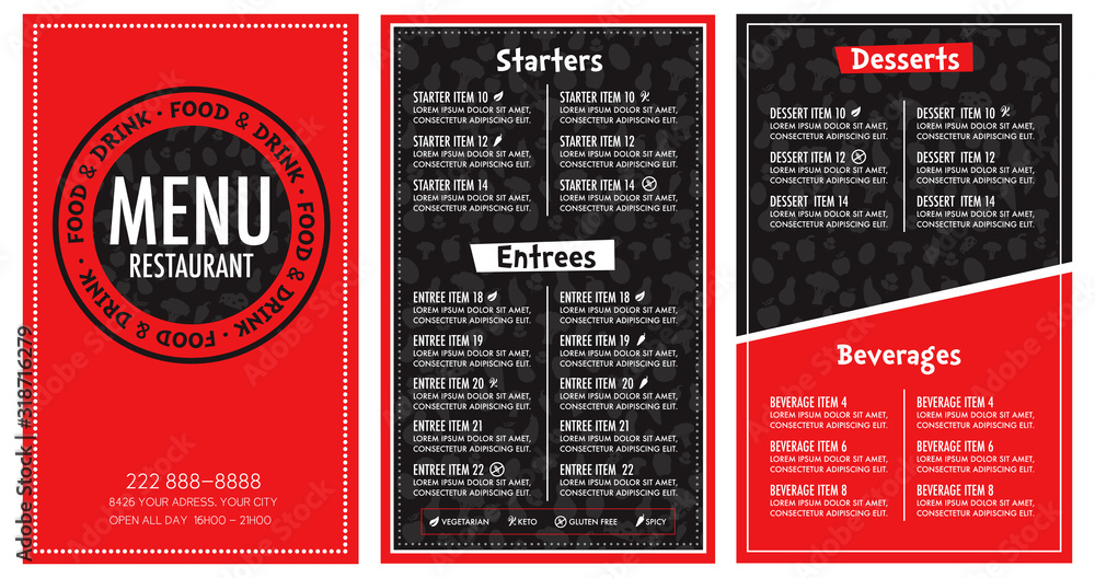 Restaurant menu red and black modern design - obrazy, fototapety, plakaty 