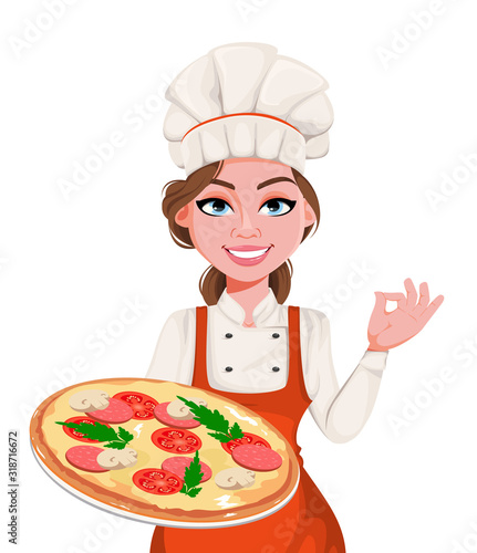Beautiful young chef woman. Pretty cook lady