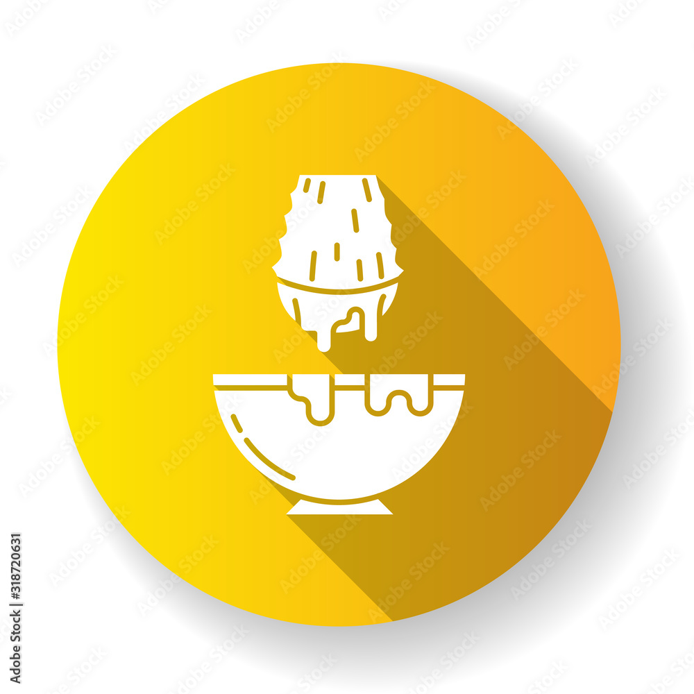 Cut aloe vera sprout yellow flat design long shadow glyph icon. Medicinal herb extract in bowl. Organic plant liquid dropping in jar. Sliced leaf with mortar. Silhouette RGB color illustration Cut aloe vera sprout yellow flat design long shadow glyph icon. Medicinal herb extract in bowl. Organic plant liquid dropping in jar. Sliced leaf with mortar. Silhouette RGB color illustration