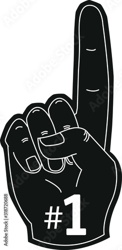 fan hand glove with foam  finger raised , vector icon 