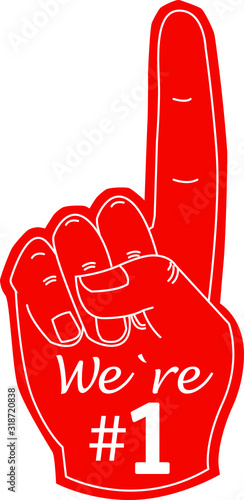 fan hand glove with foam  finger raised , vector icon 