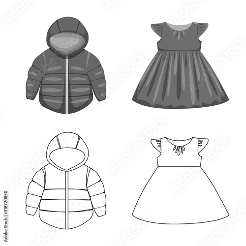 Vector illustration of fashion and garment icon. Collection of fashion and cotton vector icon for stock.