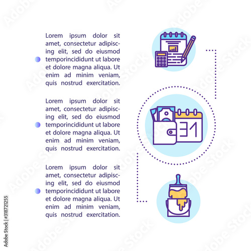 Financial management concept icon with text. Budgeting, costs calculation. Expenses planning. PPT page vector template. Brochure, magazine, booklet design element with linear illustrations