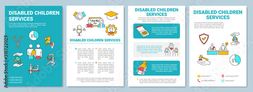 Disabled children services brochure template. Programs for handicapped. Flyer, booklet, leaflet print, cover design with linear icons. Vector layouts for magazines, annual reports, advertising posters