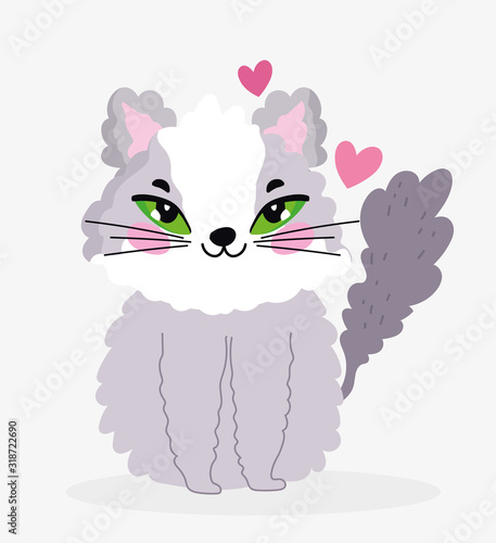 cute cat love hearts adorable domestic cartoon animal, cats pets