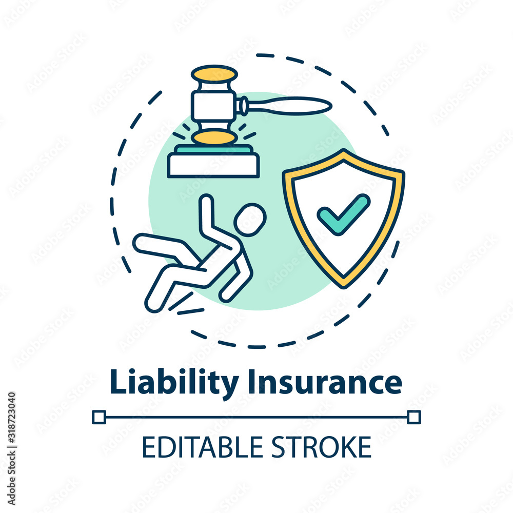 Liability insurance concept icon. Legal claim. Lawsuit for incident. Insured and guarded life. Accident idea thin line illustration. Vector isolated outline RGB color drawing. Editable stroke