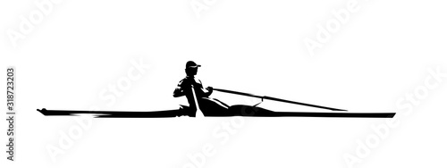 Rowing, isolated vector silhouette, ink drawing