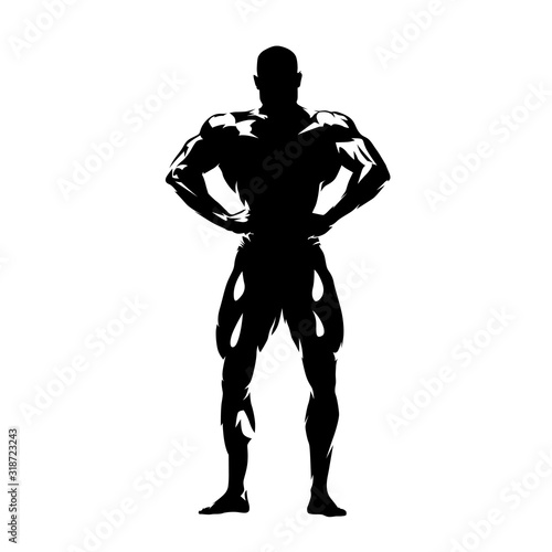 Posing bodybuilder, isolated vector silhouette, ink drawing