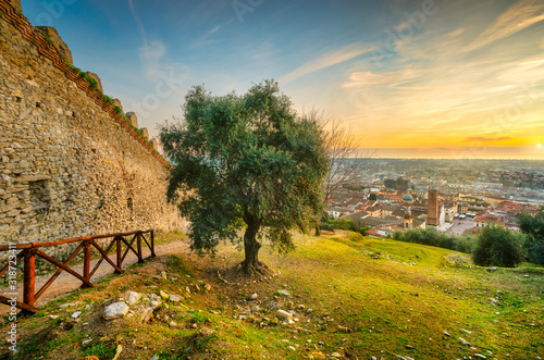 Fotografie Pietrasanta aerial view from Rocca di Sala fortress at sunset, Versilia Lucca Tu