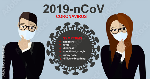 Wuhan coronavirus 2019-nCoV concept.Dangerous chinese nCoV coronavirus, SARS pandemic risk alert. Symptoms. Chinese virus. Vector illustration