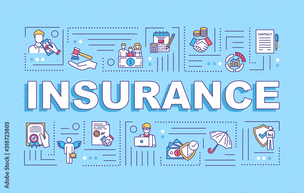Insurance word concepts banner. General assurance. Risk management. Premium  plan. Infographics with linear icons on blue background. Isolated  typography. Vector outline RGB color illustration Stock Vector | Adobe Stock