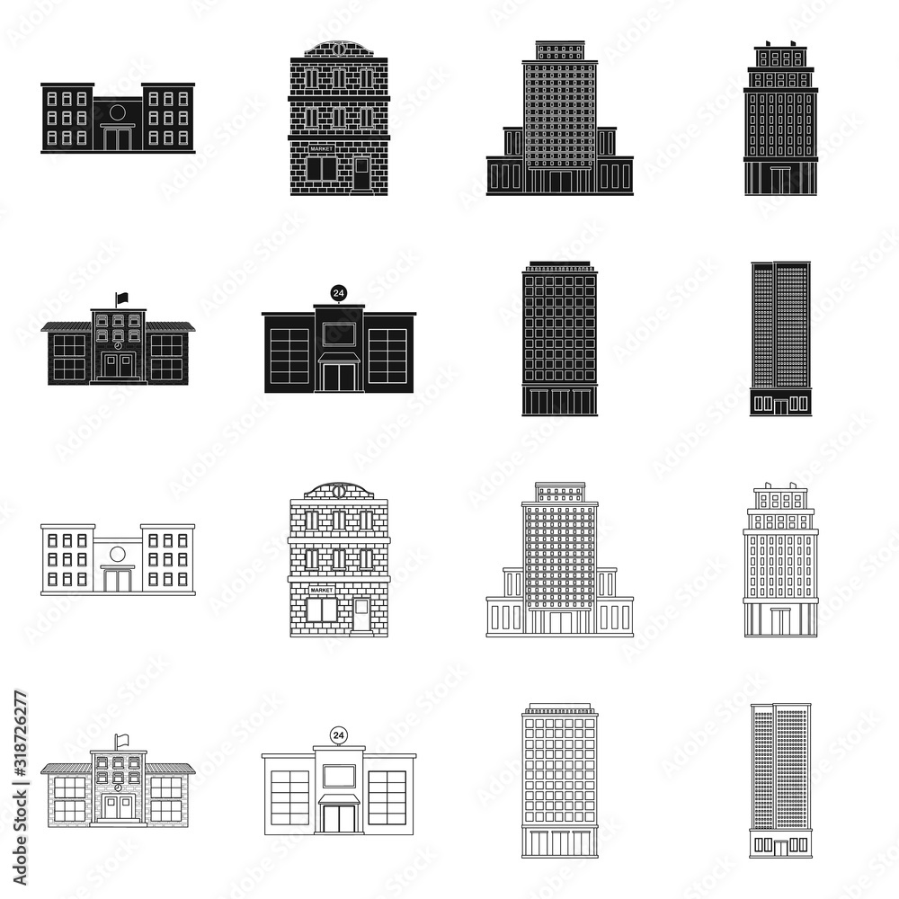 Vector illustration of municipal and center symbol. Collection of municipal and estate stock symbol for web.