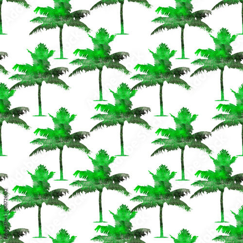 seamless pattern with abstract palm trees with green hand drawn texture on a white background, illustrations pattern