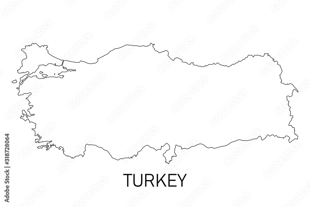 Turkey map line drawing. Isolated vector illustration.