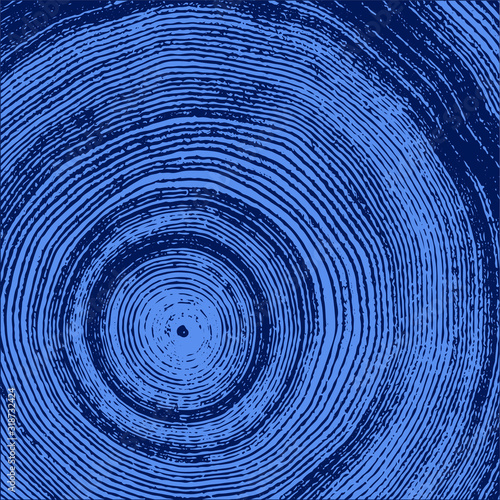 Vector wood texture of a blue tree rings and ripples cross section wooden stump showing years and growth rings.