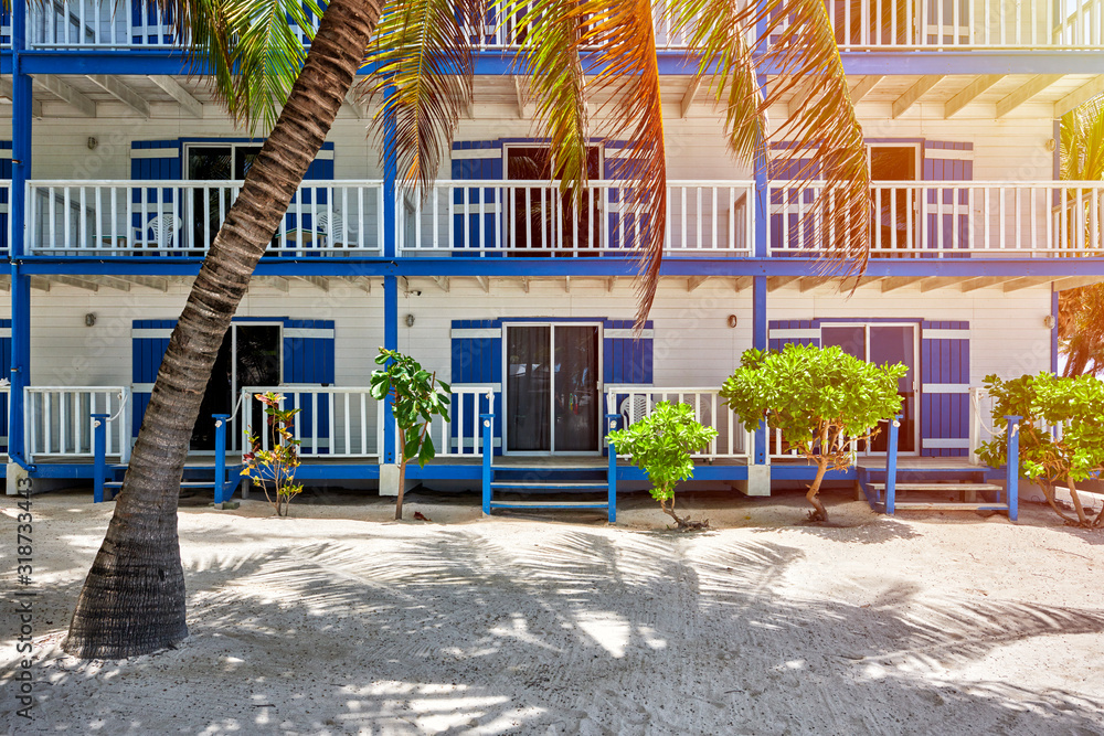 Fototapeta premium a colorful island building with palm trees