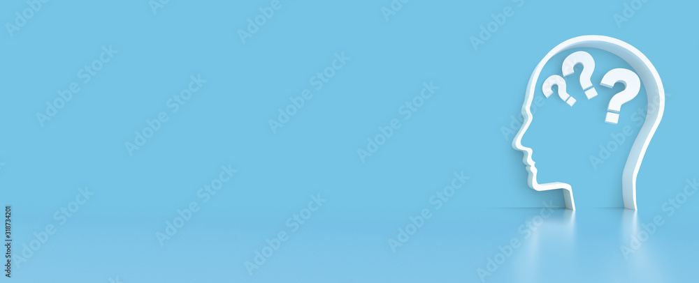 question mark in Human Head outline in front of a color wall background. Business support concept question mark in Human Head outline in front of a color wall background. Business support concept