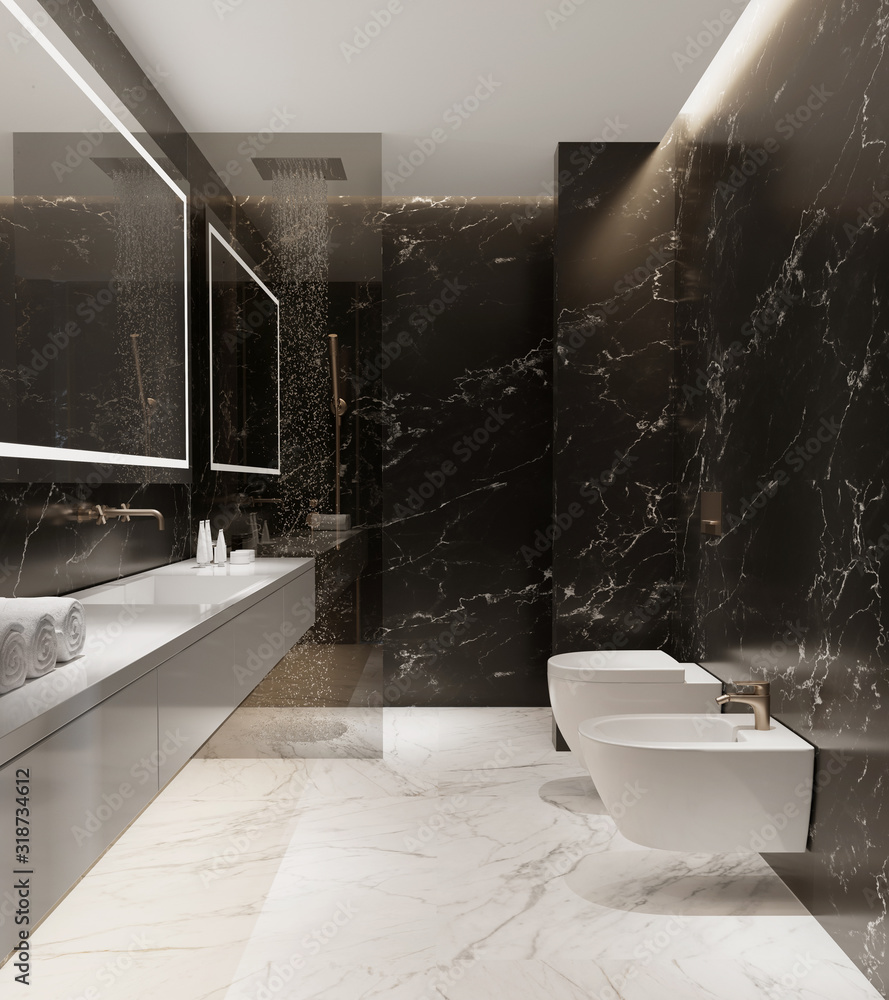 Minimal modern masculine black marble bathroom Stock Illustration