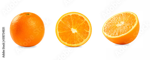 Fotografiet Fresh oranges  with half isolated on white background