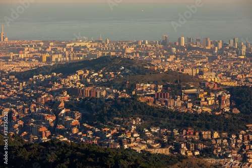 Photography High view of Barcelona from Tibidado park, at Catalogne.