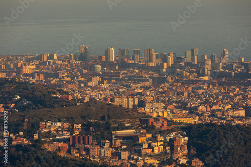 High view of Barcelona from Tibidado park, at Catalogne.