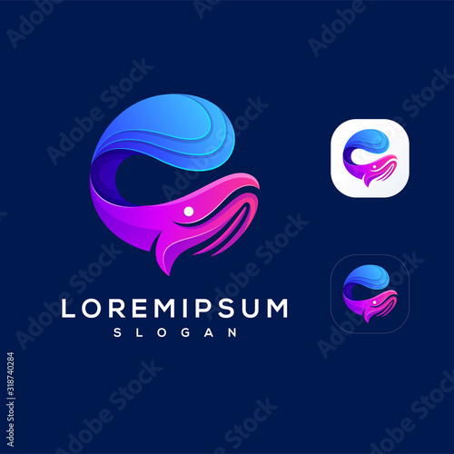colorful wave whale logo design ready to use