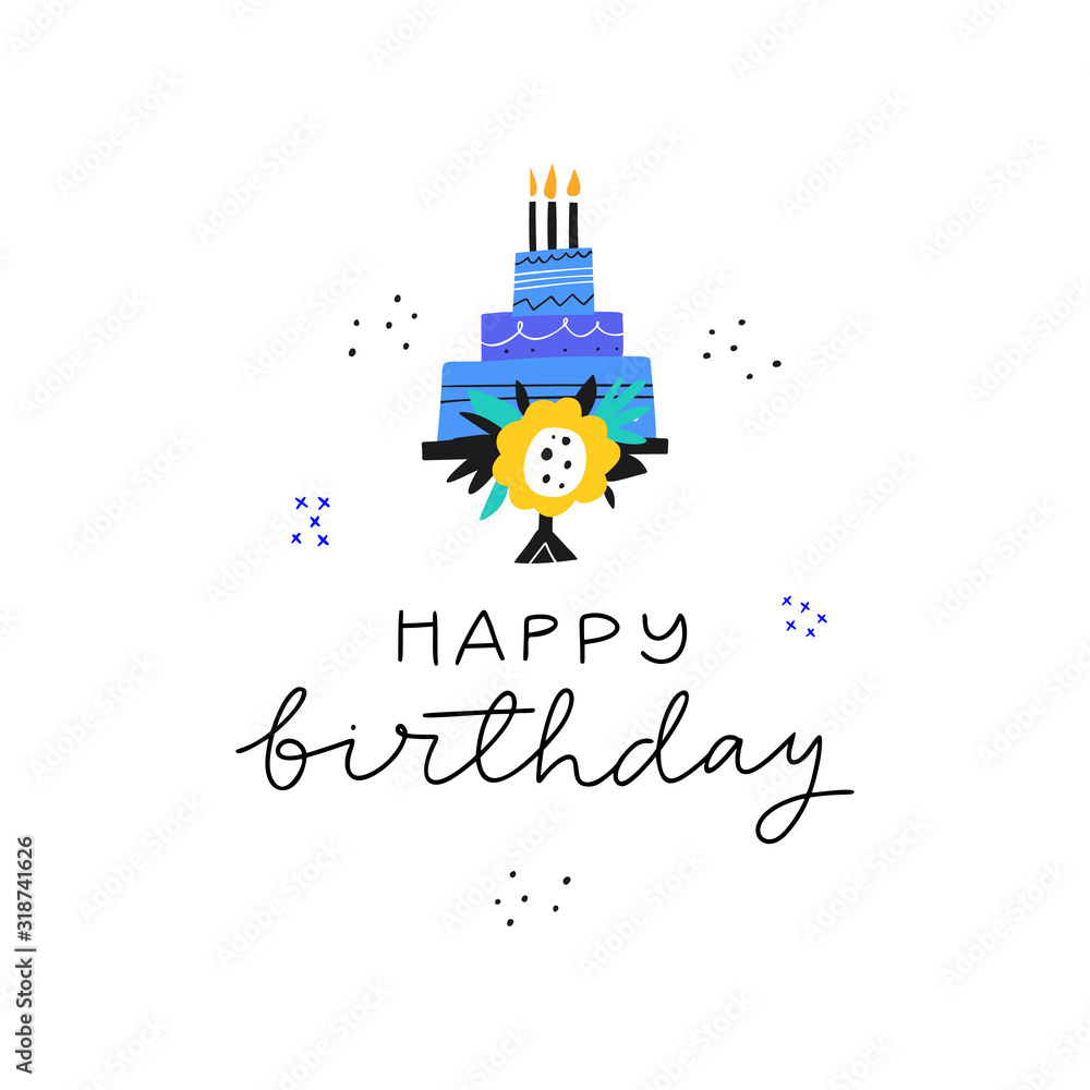 Happy Birthday flat vector greeting card template