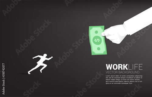 silhouette of businessman run follow money big boss hand. Concept for job and salary officer