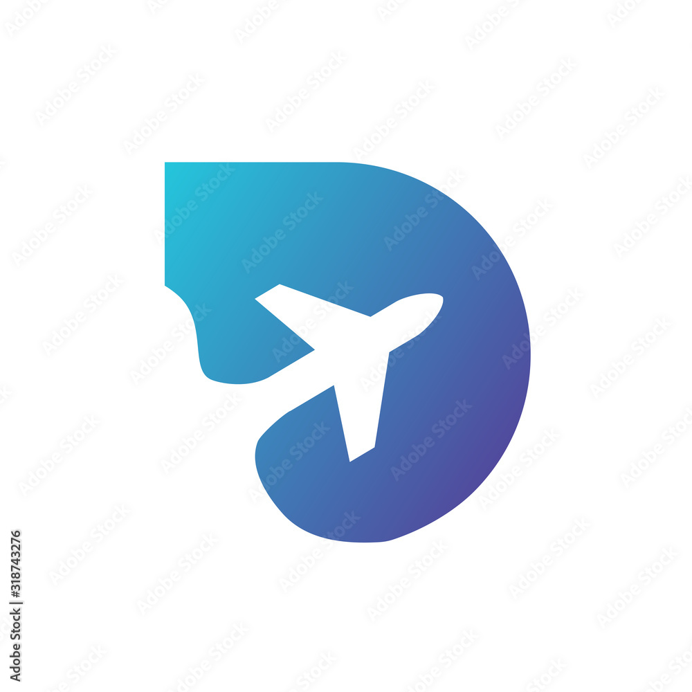 D and plane. template for logo, emblem.Travel logo Stylized letter D with bird style icon. Vector illustration D and plane. template for logo, emblem.Travel logo Stylized letter D with bird style icon. Vector illustration