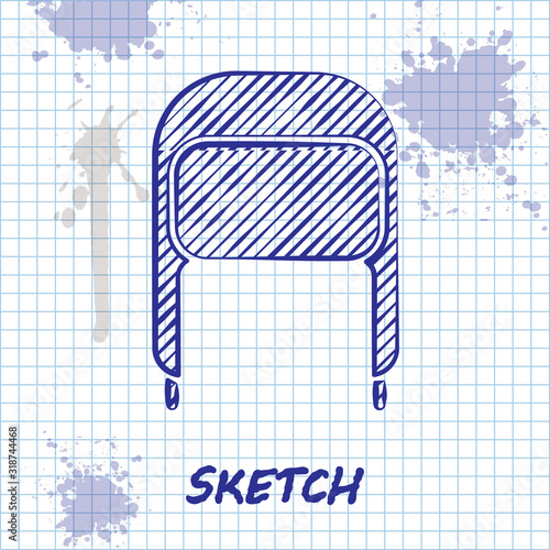 Sketch line Winter hat with ear flaps icon isolated on white background. Vector Illustration