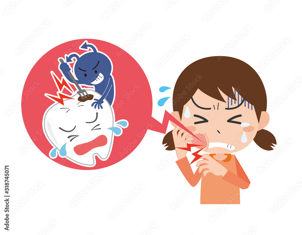 むし歯 虫歯 歯痛 歯科 歯医者 痛い 症状 女の子 児童 Vector De Stock Adobe Stock