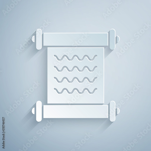 Paper cut Decree, paper, parchment, scroll icon icon isolated on grey background. Paper art style. Vector Illustration