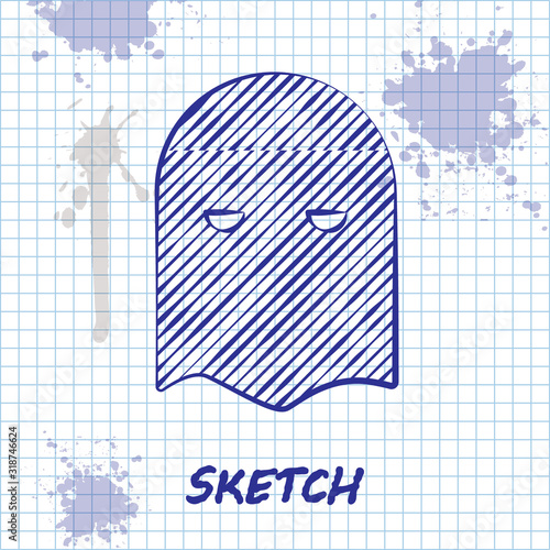 Sketch line Executioner mask icon isolated on white background. Hangman, torturer, executor, tormentor, butcher, headsman icon. Vector Illustration
