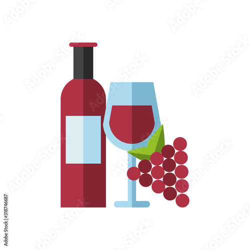 wine cup and bottle with grapes fruits