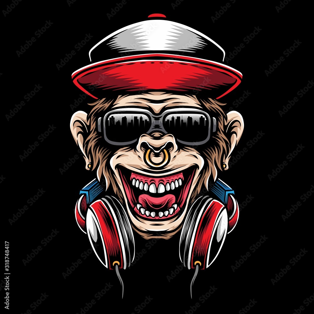 monkey head with headphone vector