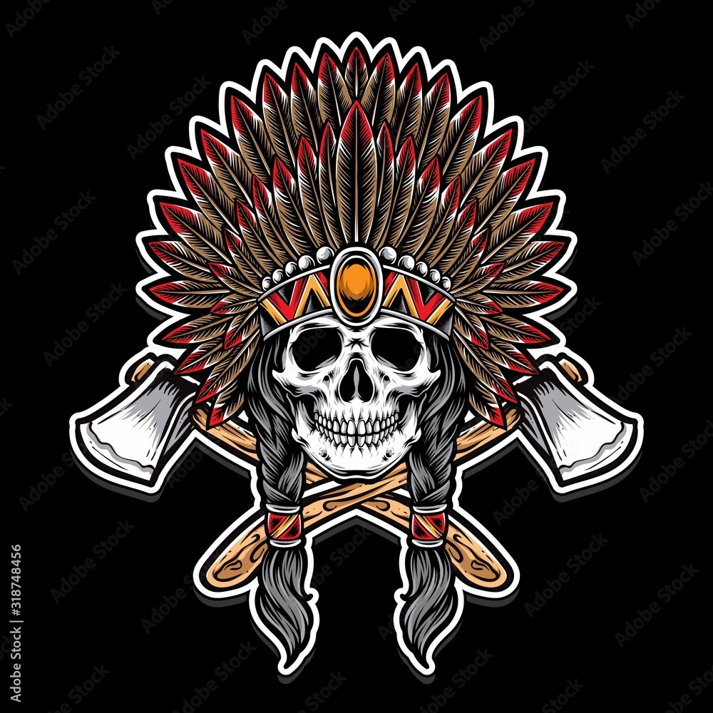 indian skull chief with axe vector indian skull chief with axe vector
