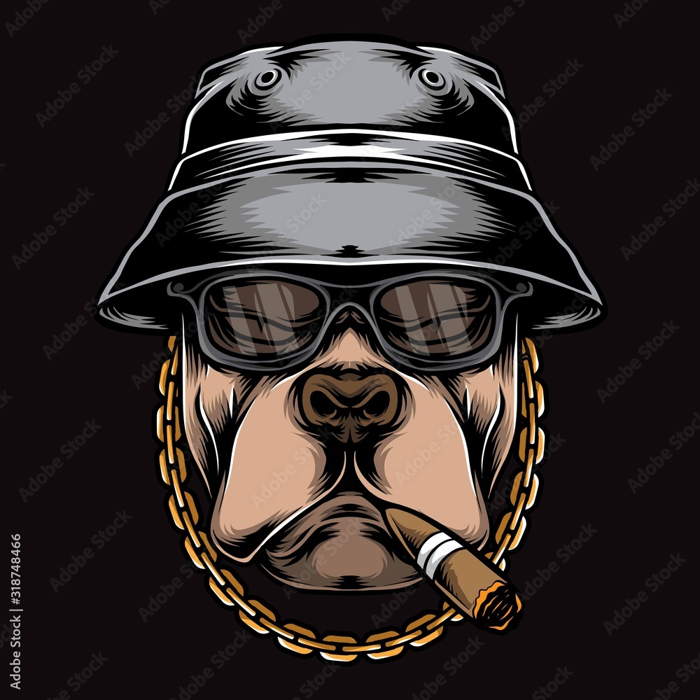 Poster Print gangster smoking pitbull vector logo 40x40 cm