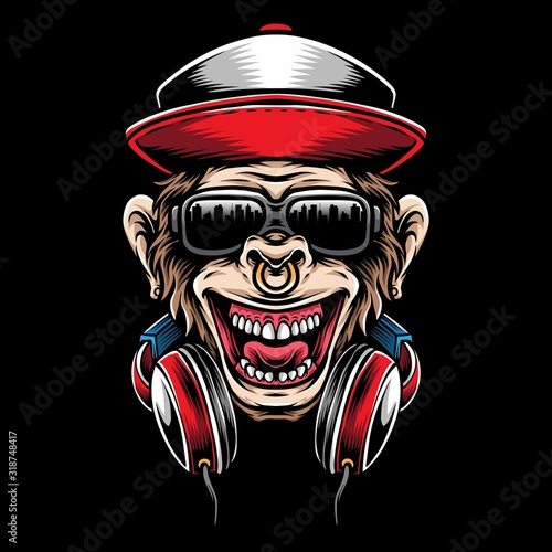 monkey head with headphone vector