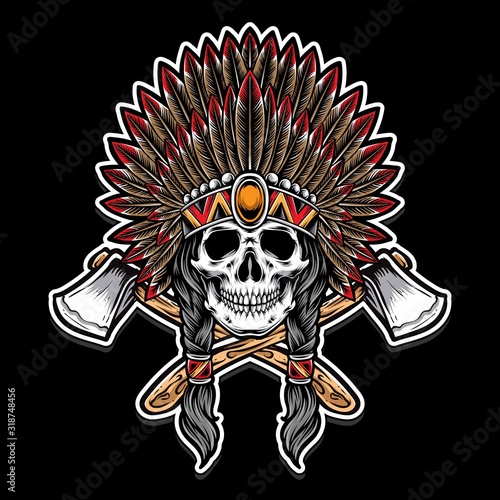 indian skull chief with axe vector