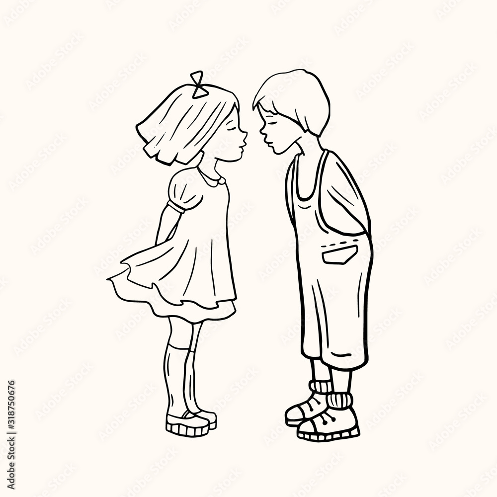 drawings of a girl and a boy in love