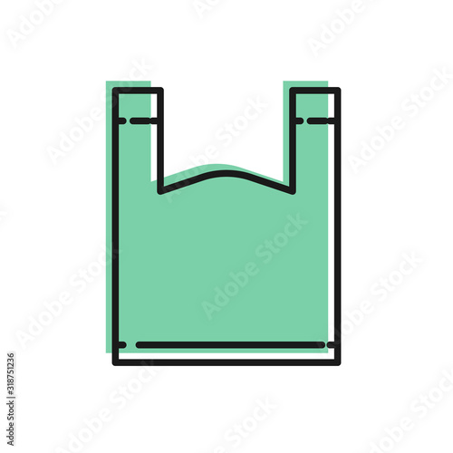 Black line Plastic bag icon isolated on white background. Disposable cellophane and polythene package prohibition sign. Vector Illustration